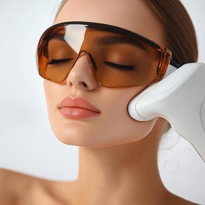 Косметологические аппараты возле лица девушки