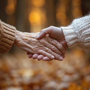 Социальная помощь лицам пожилого и старческого возраста - 144 ч. Медсестра держит за руку пожилую пациентку